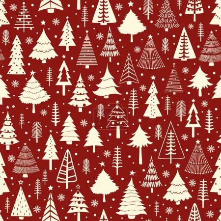 Foto de Patrón sin costuras con árboles de Navidad estilizados sobre fondo rojo - Imagen libre de derechos