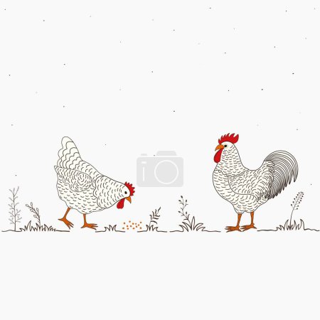 Foto de Ilustración de dos divertidos pollos de dibujos animados sobre fondo blanco - Imagen libre de derechos