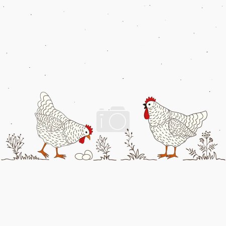 Foto de Ilustración de dos divertidos pollos de dibujos animados sobre fondo blanco - Imagen libre de derechos