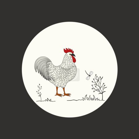 Foto de Ilustración de gallo de dibujos animados aislado y libélula - Imagen libre de derechos