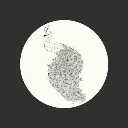 Foto de Tarjeta con lindo pavo real abstracto. Ilustración en blanco y negro - Imagen libre de derechos