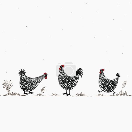 Foto de Tarjeta con divertidos pollos de dibujos animados sobre fondo blanco - Imagen libre de derechos