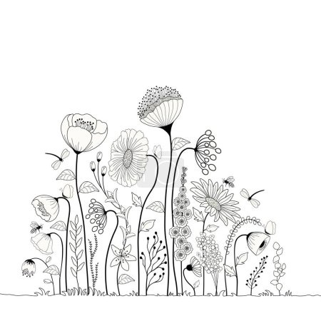 Foto de Tarjeta con flores lindas abstractas. Ilustración en blanco y negro. - Imagen libre de derechos