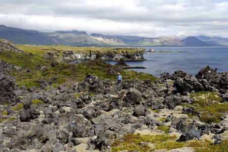 Téléchargez les photos : Touristes marchant sur la côte volcanique de l'Islande - en image libre de droit