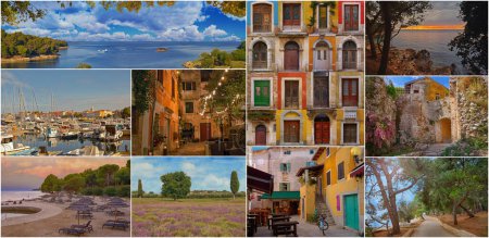 Photo for A colorful collage of beautiful places in cozy and quiet town Porec.Porec is a tourist destination on Adriatic coast of Croatia,Istria, Europe.Collection of travel photos - Royalty Free Image