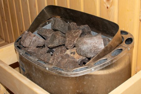 Photo for Sauna heater with stones in close-up. - Royalty Free Image
