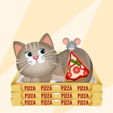 Photo for Illustration of cat eating Italian pizza - Royalty Free Image
