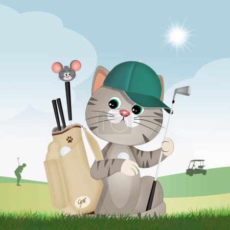 Foto de Ilustración divertida de gato juega golf - Imagen libre de derechos