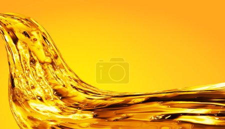 Téléchargez les photos : Huile dorée fond liquide. Onde dorée sur fond jaune. Pour les projets avec huile, miel, bière, shampooing, produits d'hygiène, poudre à laver, cosmétiques - en image libre de droit