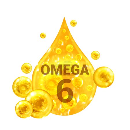 Photo for Vitamin OMEGA 6. Images golden drop and balls with oxygen bubbles. Health concept. Isolated on white background - Royalty Free Image