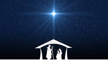 Téléchargez les photos : Étoile de Bethléem, ou Étoile de Noël. Silhouettes de la famille de Jésus-Christ dans la crèche Marie et Joseph - en image libre de droit