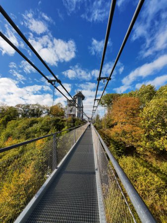 Pedestrian suspension bridge with a length of 483 m above the Rappbode dam (Bode river) in Harz Mountains National Park, near Thale, Germany