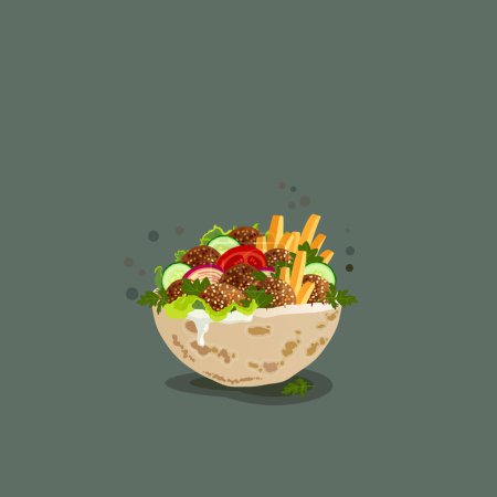 Téléchargez les illustrations : Falafel pita pocket sandwich flat vector illustration - en licence libre de droit