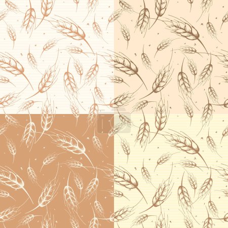 Téléchargez les illustrations : Wheat seamless pattern in beige tones, background for bakery packaging - en licence libre de droit