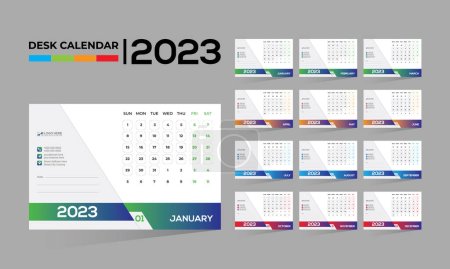 Téléchargez les illustrations : 2023 vecteur de bureau 12 mois 12 page calendrier design pour tout type d'utilisation - en licence libre de droit