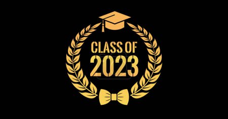 Illustration for Class of 2023 graduation award emblem on black background - Royalty Free Image