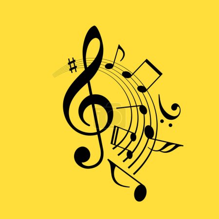 Téléchargez les illustrations : Notes de musique tourbillonnent icône vectorielle - en licence libre de droit