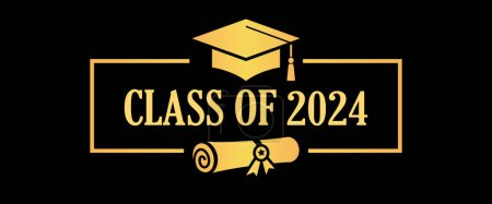 Illustration for Class of 2024 year graduation banner on black background - Royalty Free Image