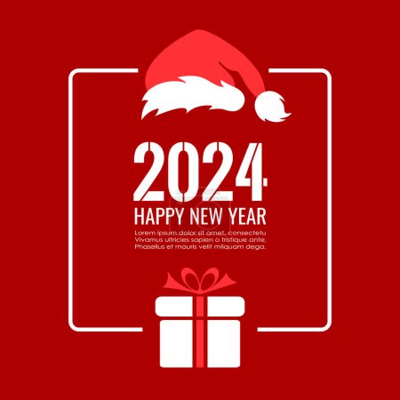 Téléchargez les illustrations : Conception de carte de voeux de Noël, heureux 2024 Nouvel An sur fond rouge - en licence libre de droit