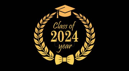 Señal vectorial de graduación, clase senior de 2024 años sobre fondo negro
