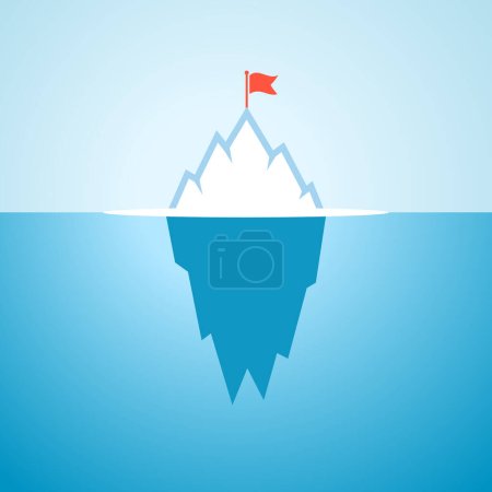 Téléchargez les photos : Iceberg flottant arctique avec drapeau, dessin animé vectoriel - en image libre de droit