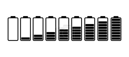 Battery power level icons set on white background