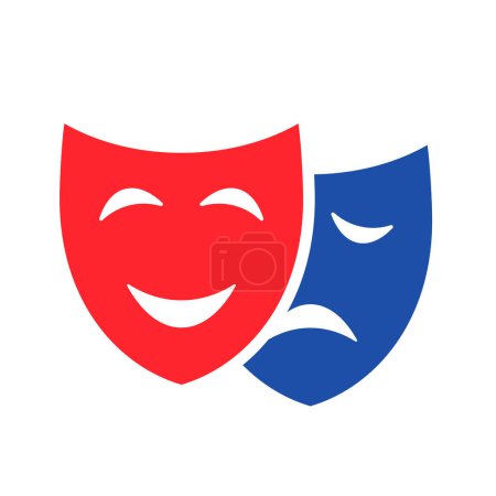 Happy and sad theatre masks icon on white background