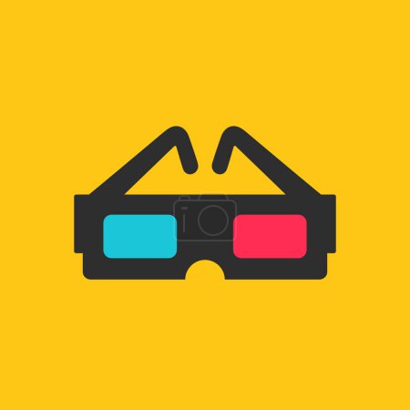 3d movie glasses vector cartoon on yellow background