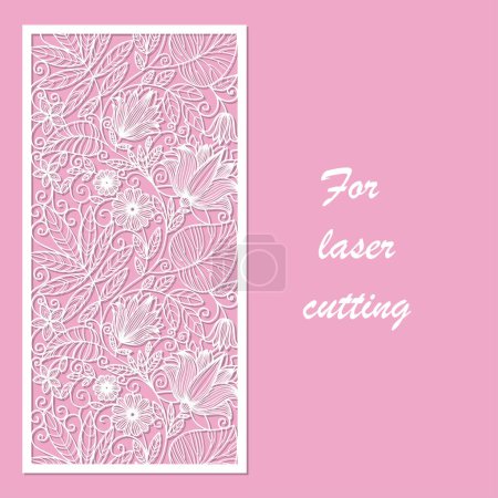 Illustration for Postcard with floral pattern. Template for laser cutting of any materials. For the design of wedding cards, invitations, menus, decoration of interior elements, furniture, etc. Vector - Royalty Free Image