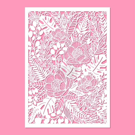 Illustration for Template for laser cutting with a floral, lace pattern. For cutting any material. For the design of wedding cards, invitations, menus, furniture decorations, interiors, stencils, etc. Vector - Royalty Free Image