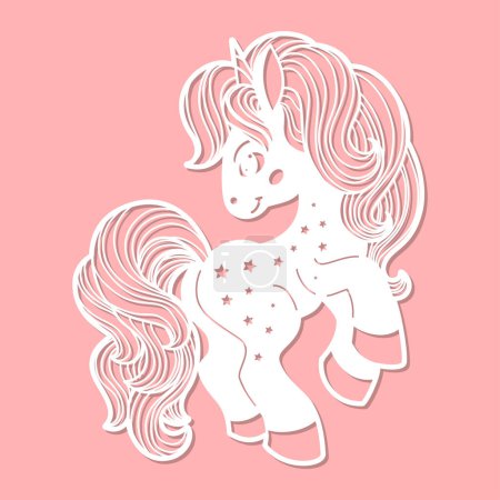 Illustration for Cute unicorn. Template for laser cutting from paper, cardboard, wood, metal. For the design of cards, stencils, toys, interior decor, scrapbooking and so on. Vector - Royalty Free Image