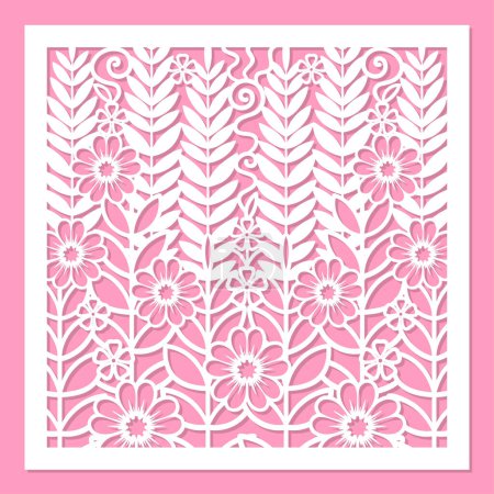 Illustration for Template for laser cutting with flowers leaves. For the design of wedding and greeting envelopes, cards, invitations, decorative panels, silk screen printing, stencil. Vector - Royalty Free Image