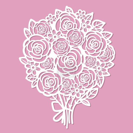 Illustration for Bouquet of roses. Template for laser cutting of paper, cardboard, metal, wood. For the design of cards, stickers, interior decorations, scrapbooking, stencils, silkscreen printing and so on. Vector - Royalty Free Image