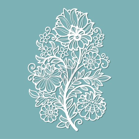 Illustration for Branch with flowers and leaves. Template for laser cutting of paper, cardboard, wood, metal. For the design of cards, stickers, decorations, interior decor, stencils, scrapbooking and so on. Vector - Royalty Free Image