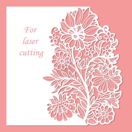 Illustration for Postcard with decorative flowers. Template for laser cutting from paper, cardboard. For the design of wedding cards, envelopes, menus, stencils, scrapbooking, etc. Vector - Royalty Free Image