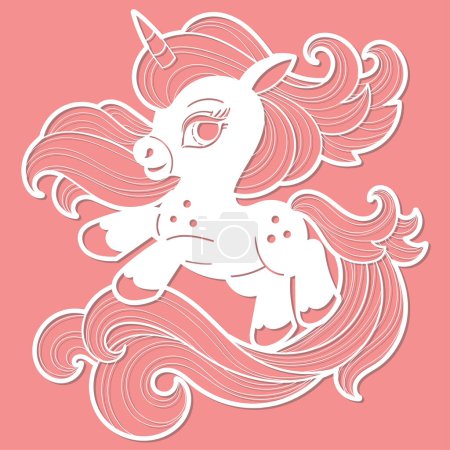 Illustration for A beautiful Unicorn with a long mane and tail. Template for laser cutting from paper, cardboard, wood, metal. For the design of cards, decorations, stencils, stickers, silkscreen, and so on. Vector - Royalty Free Image
