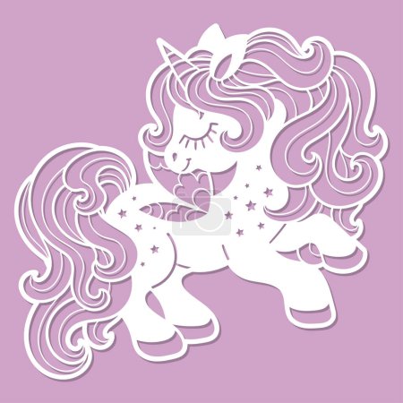 Illustration for Beautiful unicorn. Template for laser cutting of paper, cardboard, wood, metal. For the design of postcards, interior decorations, stencils, silkscreen printing, etc. Vector - Royalty Free Image