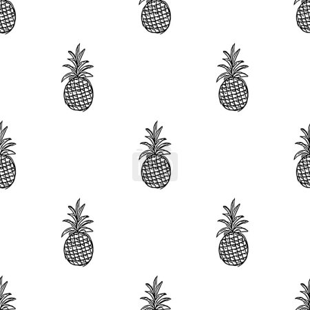 Foto de Patrón de piña sin costuras. Ilustración de Doodle con ananas. Patrón de piña vintage - Imagen libre de derechos