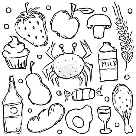 Téléchargez les photos : Icônes de la nourriture. illustration de nourriture doodle. Contexte alimentaire - en image libre de droit