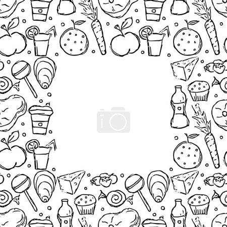Foto de Doodle marco de comida. Fondo con dibujo de alimentos con lugar para el texto - Imagen libre de derechos