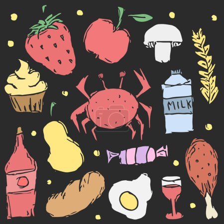 Foto de Doodle iconos de la comida. Fondo con el dibujo de alimentos - Imagen libre de derechos