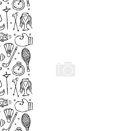Foto de Marco deportivo sin costuras. Ilustración de Doodle con iconos deportivos. fondo con equipamiento deportivo - Imagen libre de derechos