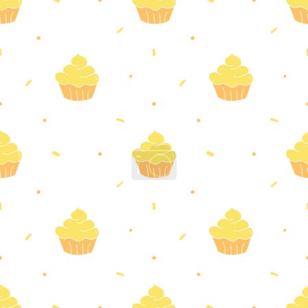 Seamless cake pattern. Sweets and candy background. Doodle illustration with sweets and candy icons