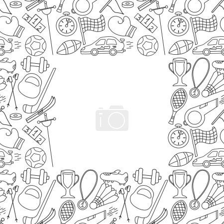 Seamless sport frame. Background with sports icons. Doodle sport illustration