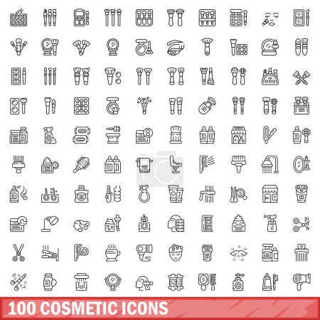 Ilustración de Conjunto de 100 iconos cosméticos. Esquema ilustración de 100 iconos cosméticos vector conjunto aislado sobre fondo blanco - Imagen libre de derechos
