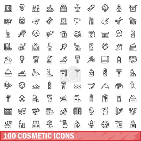 Ilustración de Conjunto de 100 iconos cosméticos. Esquema ilustración de 100 iconos cosméticos vector conjunto aislado sobre fondo blanco - Imagen libre de derechos