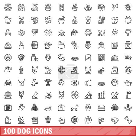 Ilustración de 100 iconos para perros. Esquema ilustración de 100 perro iconos vector conjunto aislado sobre fondo blanco - Imagen libre de derechos
