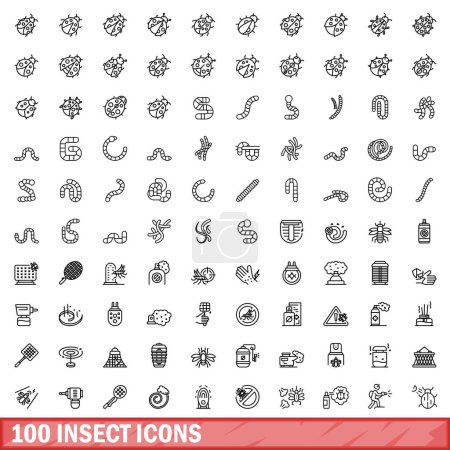 Ilustración de 100 iconos de insectos. Esquema ilustración de 100 iconos de insectos vector conjunto aislado sobre fondo blanco - Imagen libre de derechos