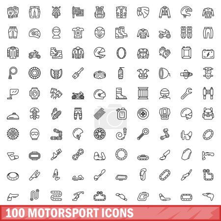 Illustration for 100 motorsport icons set. Outline illustration of 100 motorsport icons vector set isolated on white background - Royalty Free Image