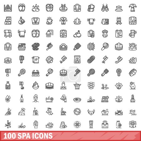 Ilustración de 100 iconos de spa. Esquema ilustración de 100 iconos de spa vector conjunto aislado sobre fondo blanco - Imagen libre de derechos